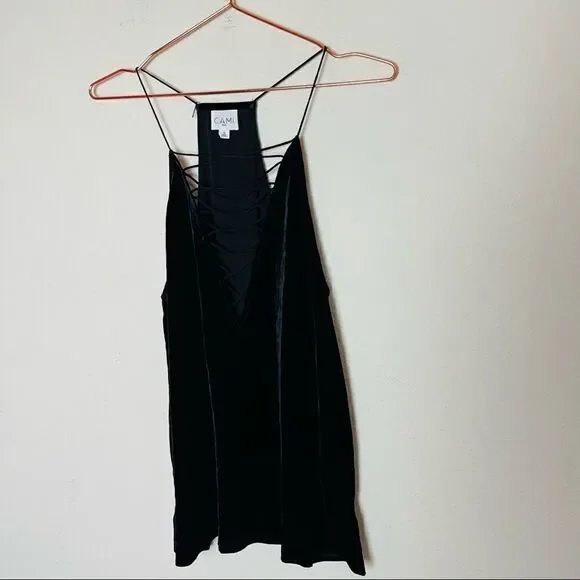 NWOT Revolve Cami NYC Black Velvet Criss Cross Top Small - Picture 4 of 8